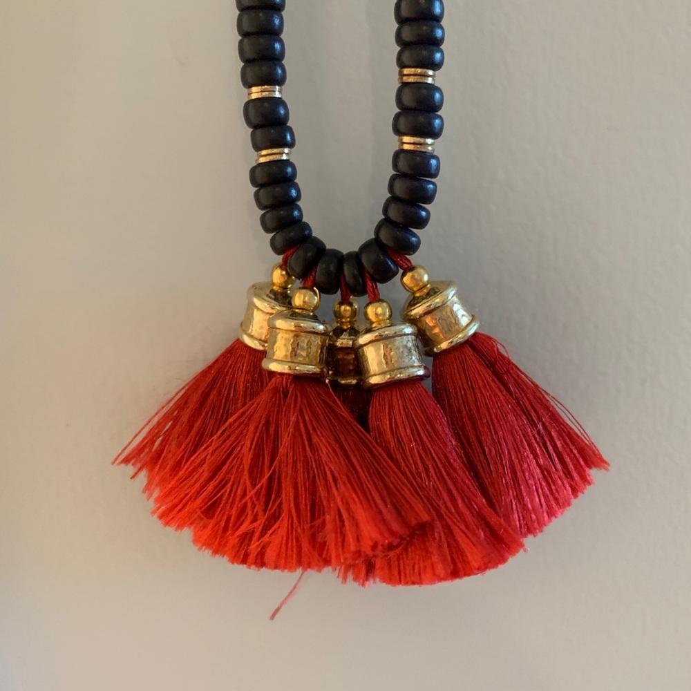 Sylvia Benson red tassel necklace